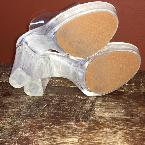 Privileged Lemon Drop Clear Vinyl Heels Womens 9 Dancer Platform Stripper Shoes - Picture 5 of 8
